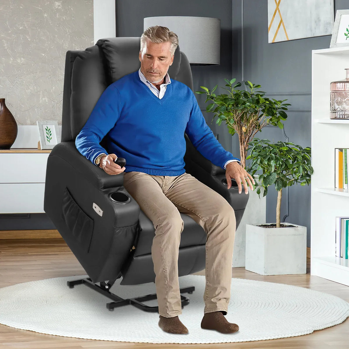 Brown Electric Massage Recliner Chair in Black with Heating and Vibration, 108x100x85cm