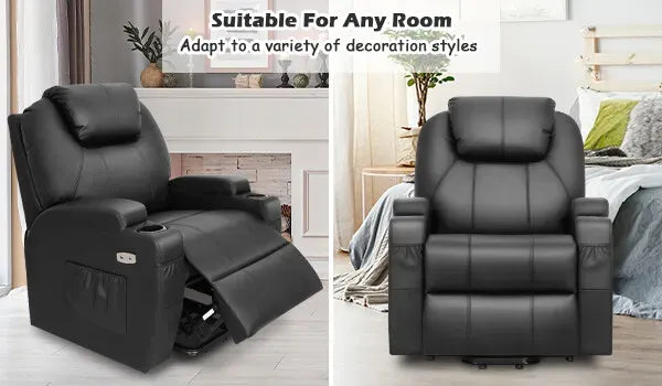 Brown Electric Massage Recliner Chair in Black with Heating and Vibration, 108x100x85cm
