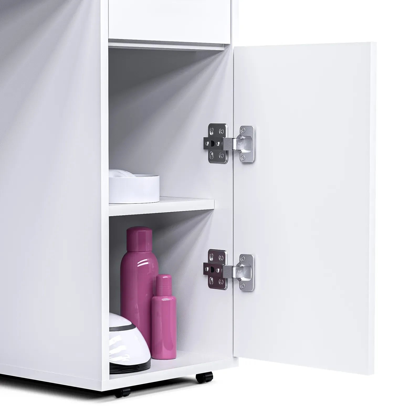 White Manicure Table with Electric Dust Collector and Storage, 108x45x77cm