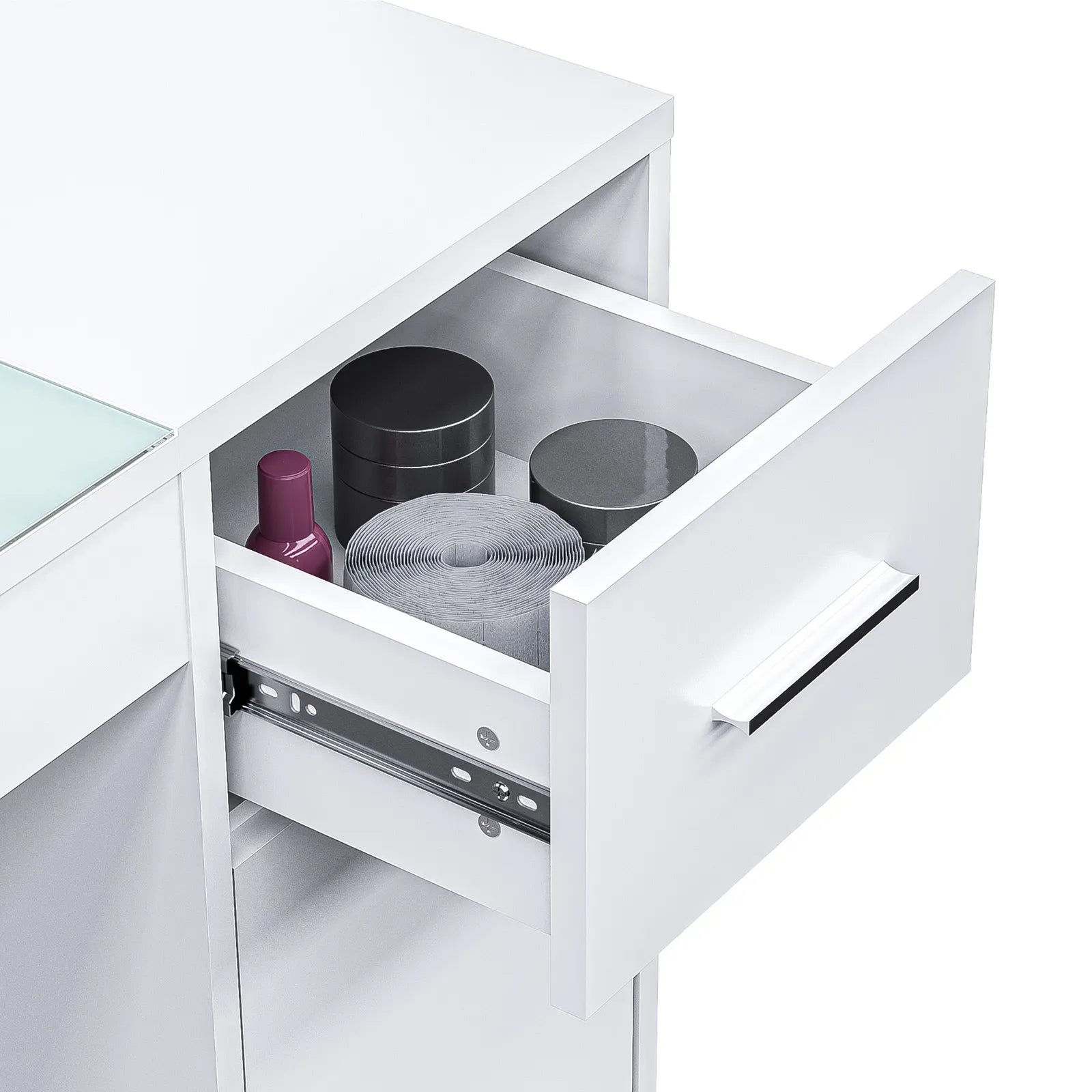 White Manicure Table with Electric Dust Collector and Storage, 108x45x77cm