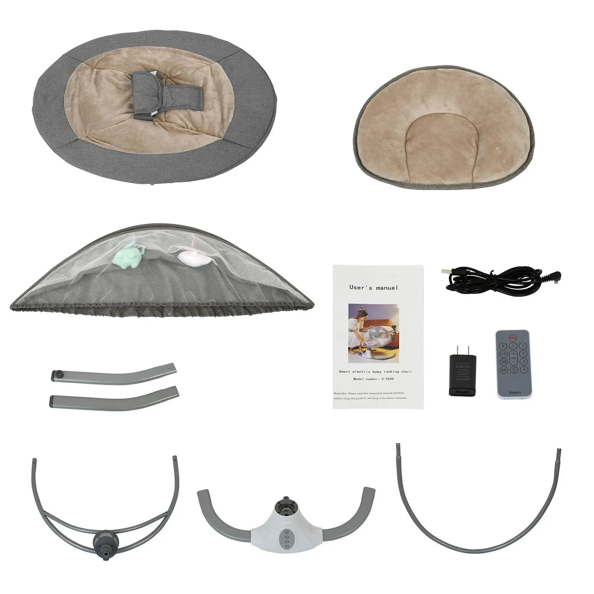 Electric Baby Bouncer Swing Chair Cradle Rocker Grey 65x70x53cm with Music Toys