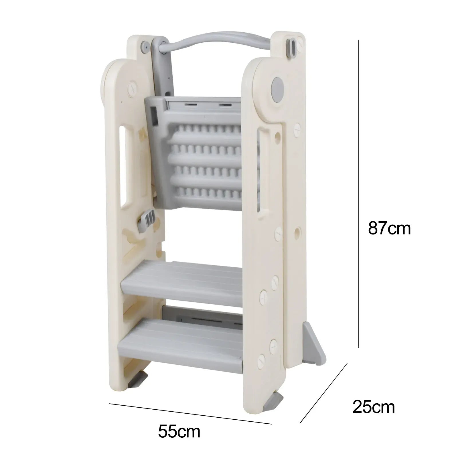 Foldable Kids Step Stool Kitchen Helper Tower in Grey, Adjustable Height, 55x55x79cm