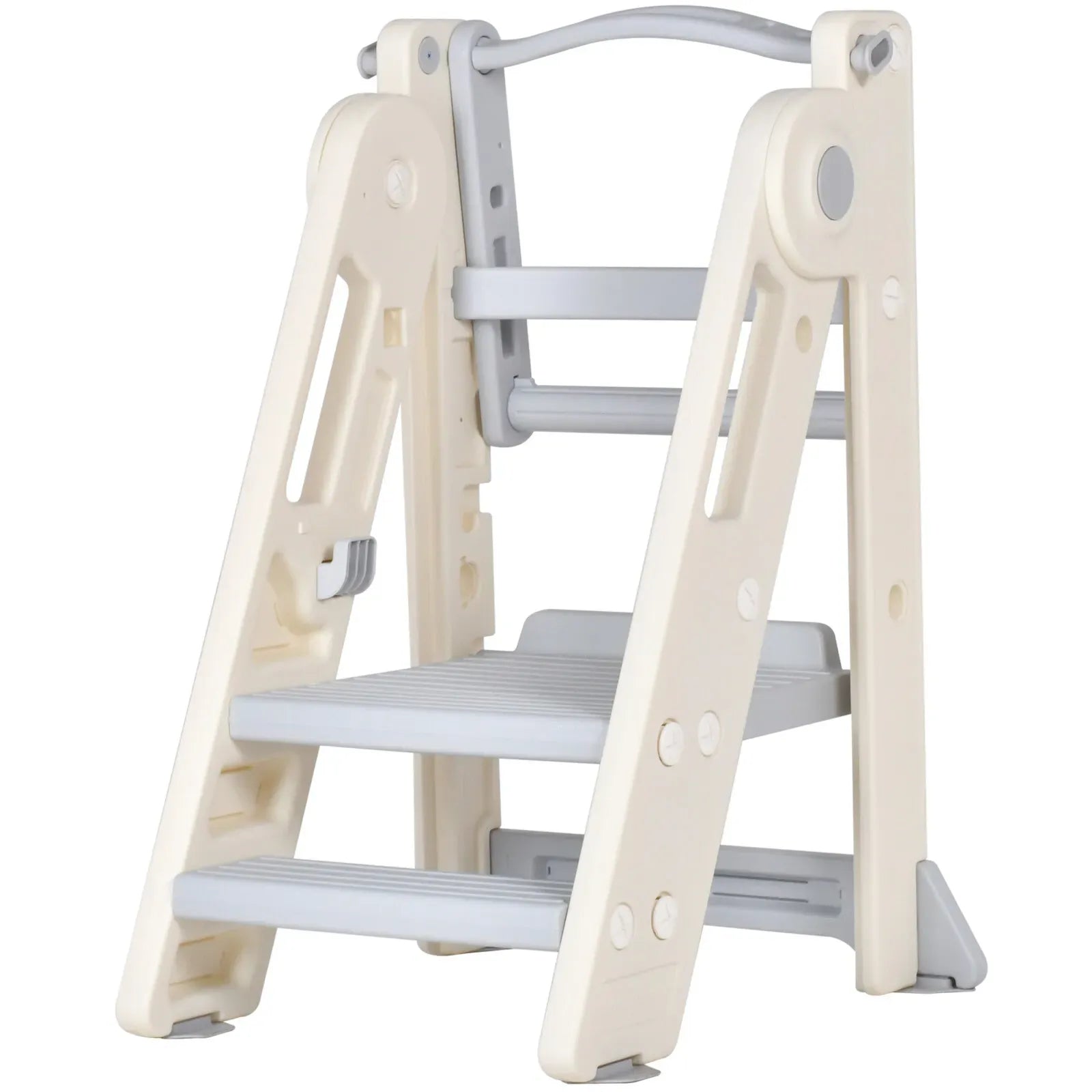 Foldable Kids Step Stool Kitchen Helper Tower in Grey, Adjustable Height, 55x55x79cm