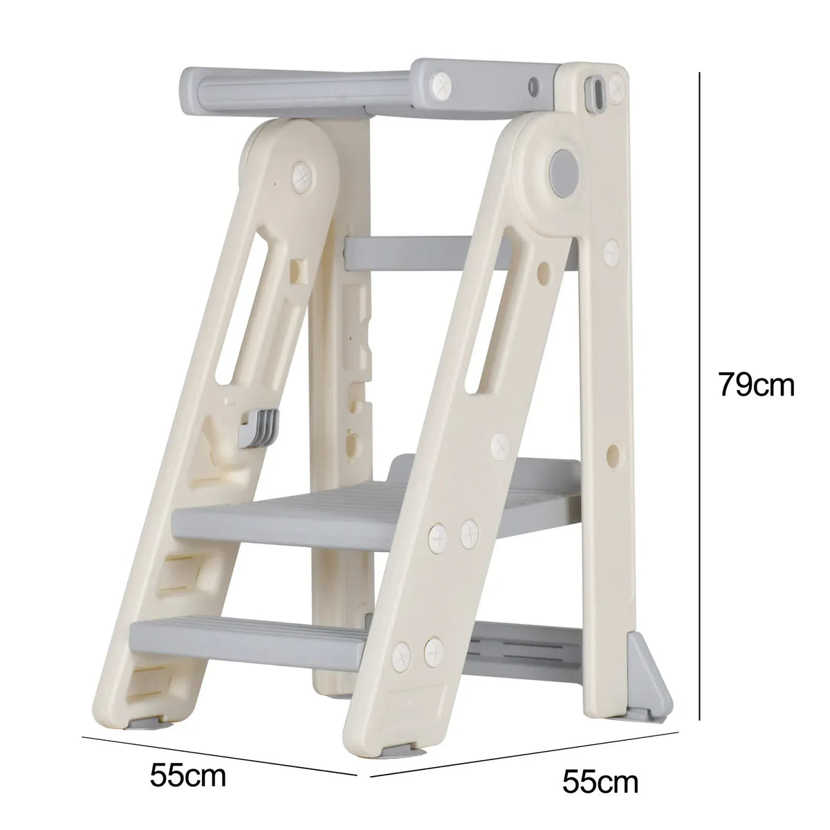 Foldable Kids Step Stool Kitchen Helper Tower in Grey, Adjustable Height, 55x55x79cm