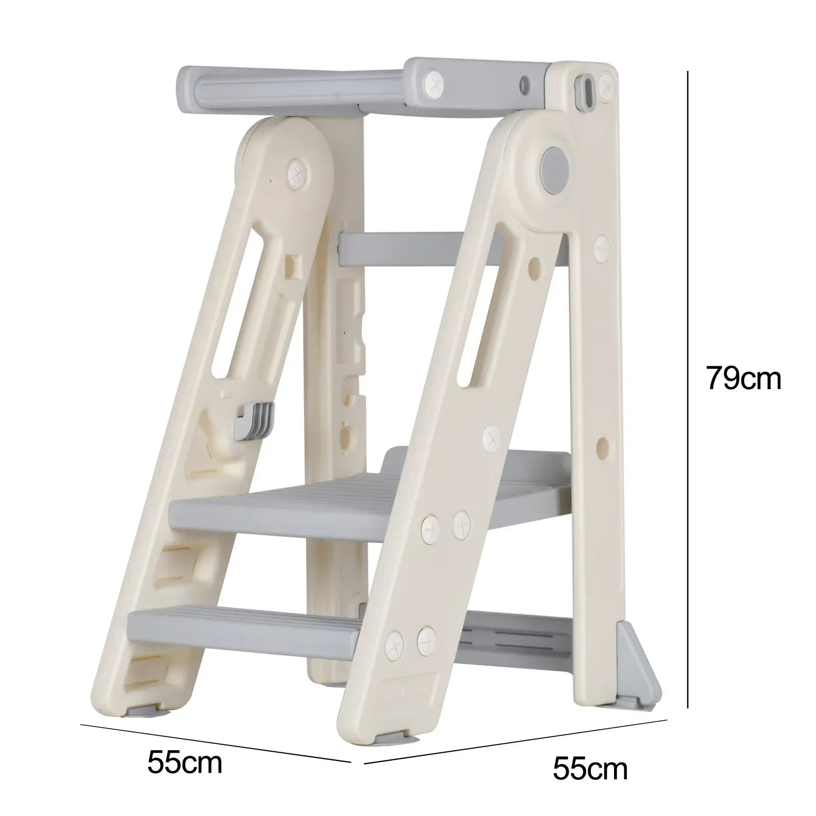 Foldable Kids Step Stool Kitchen Helper Tower in Grey, Adjustable Height, 55x55x79cm