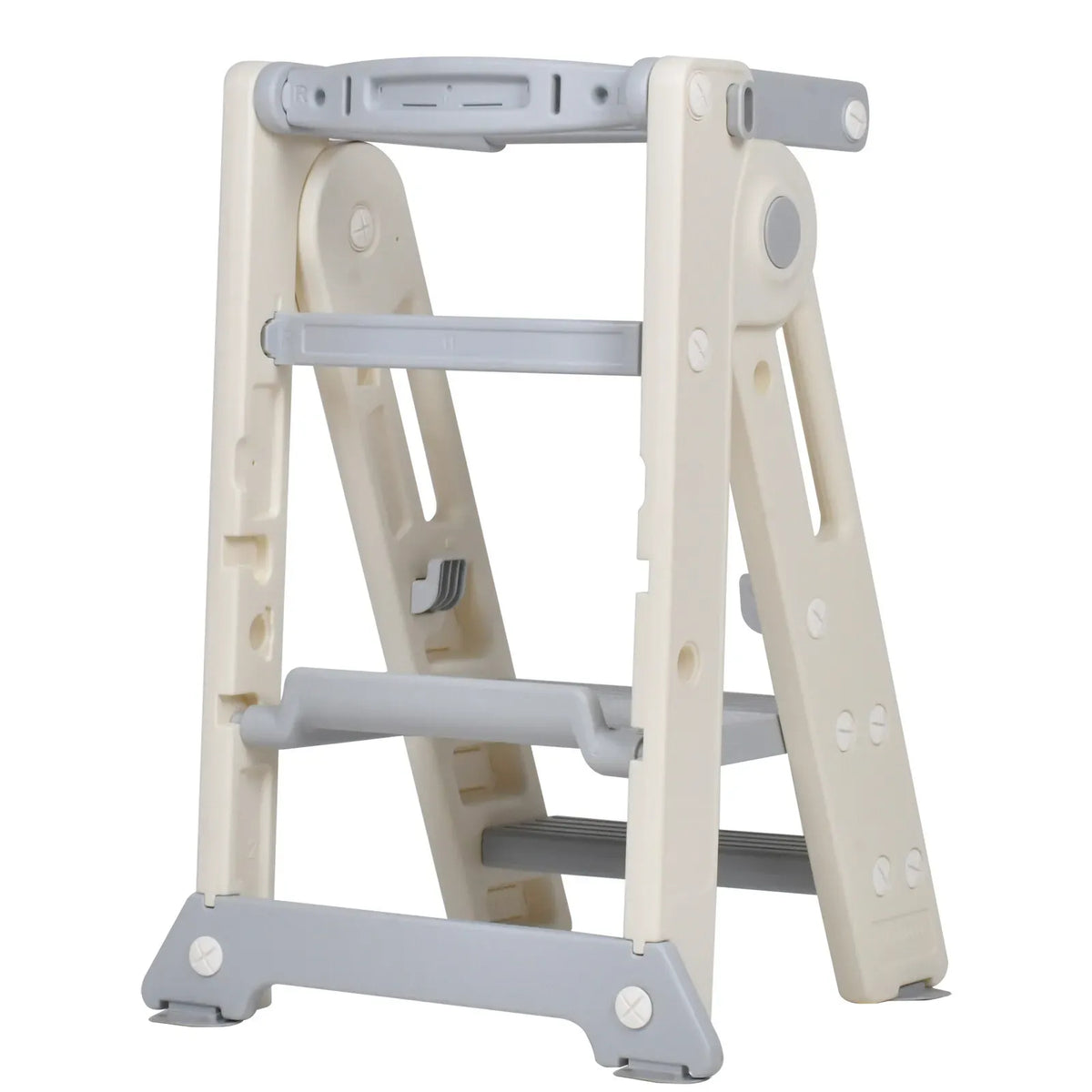 Foldable Kids Step Stool Kitchen Helper Tower in Grey, Adjustable Height, 55x55x79cm