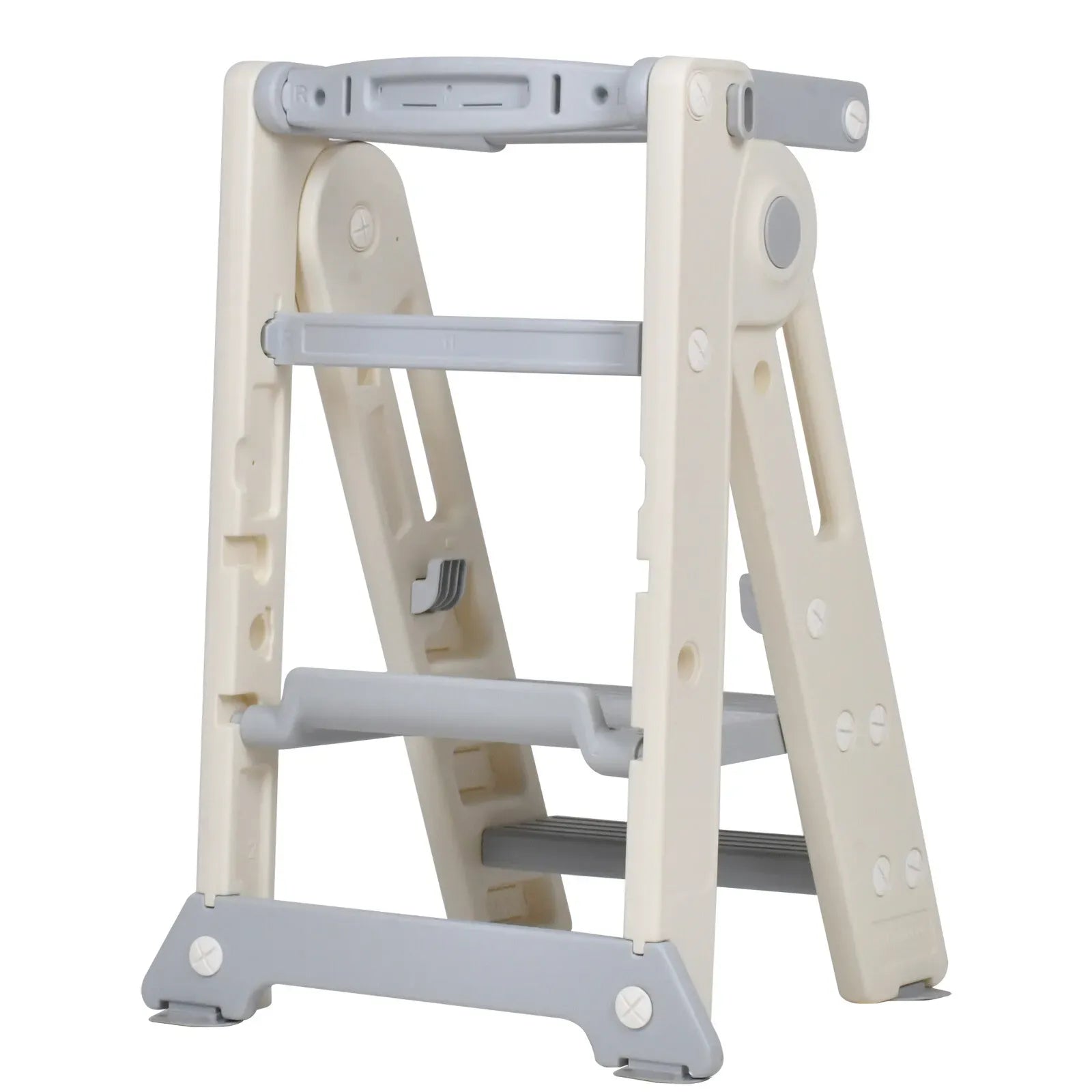 Foldable Kids Step Stool Kitchen Helper Tower in Grey, Adjustable Height, 55x55x79cm