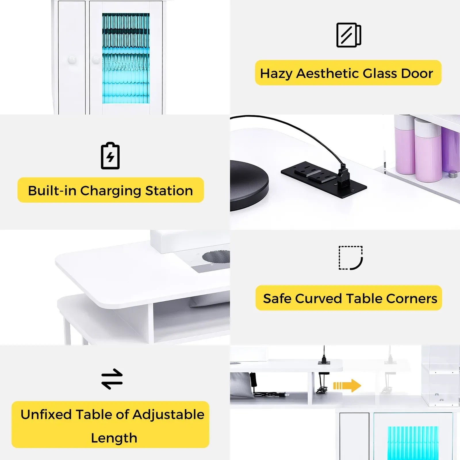 LED Manicure Table with Dust Collector and Charging Station in White