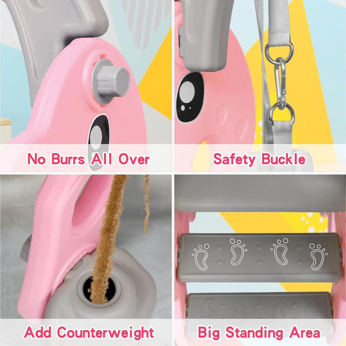 Kids 4 in 1 Slide and Swing Set with Basketball Hoop, Pink, 175x140x115cm