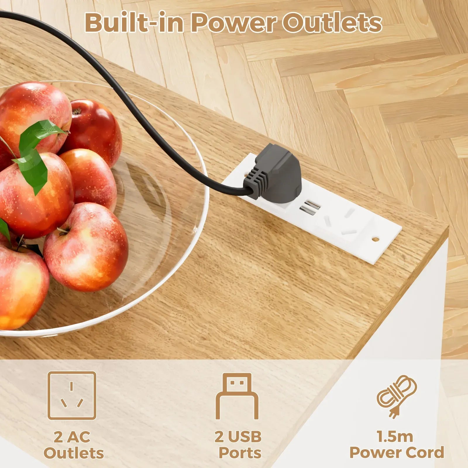 Kitchen Island Cart on Wheels with Charging Station, White, 83x38x82cm