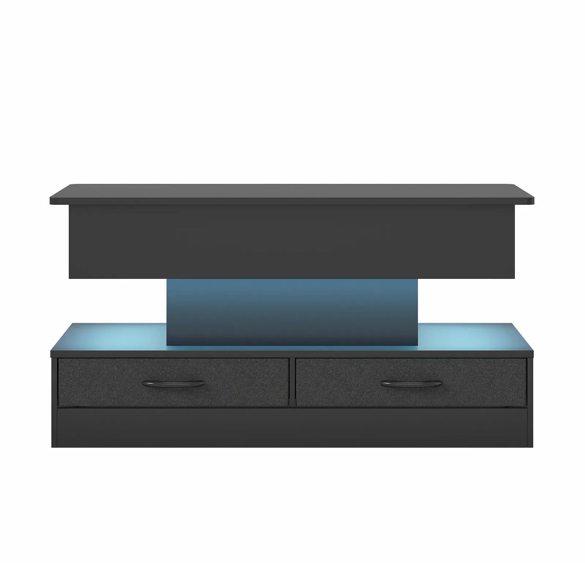 LED Lift Top Coffee Table in Black with 2-Tier Design and Drawers for Living Room