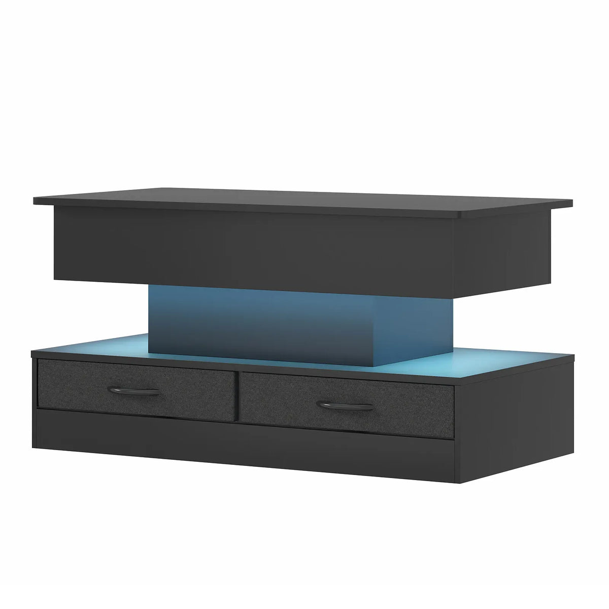 LED Lift Top Coffee Table in Black with 2-Tier Design and Drawers for Living Room