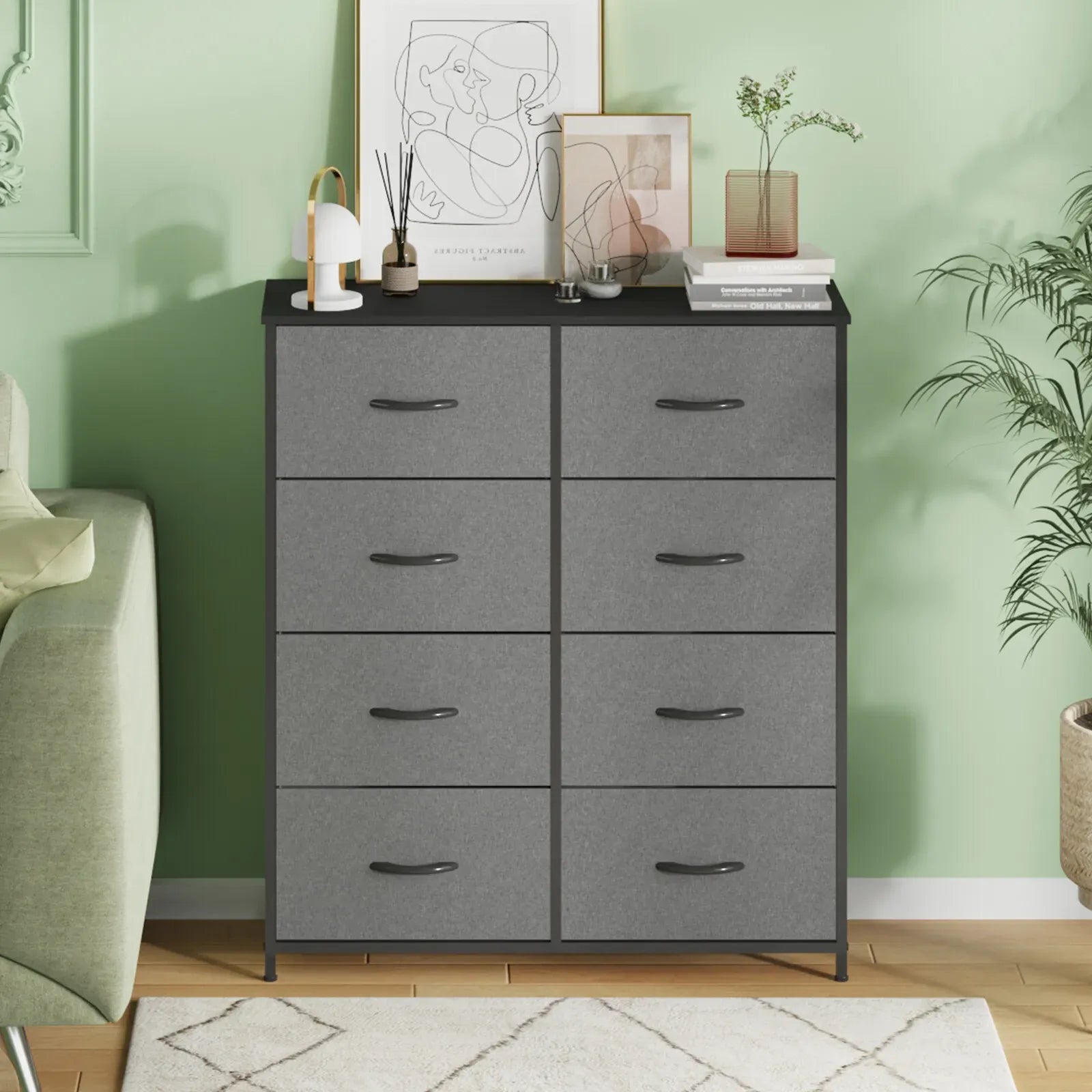 Grey Tallboy Chest of 8 Drawers Storage Cabinet for Bedroom and Living Room