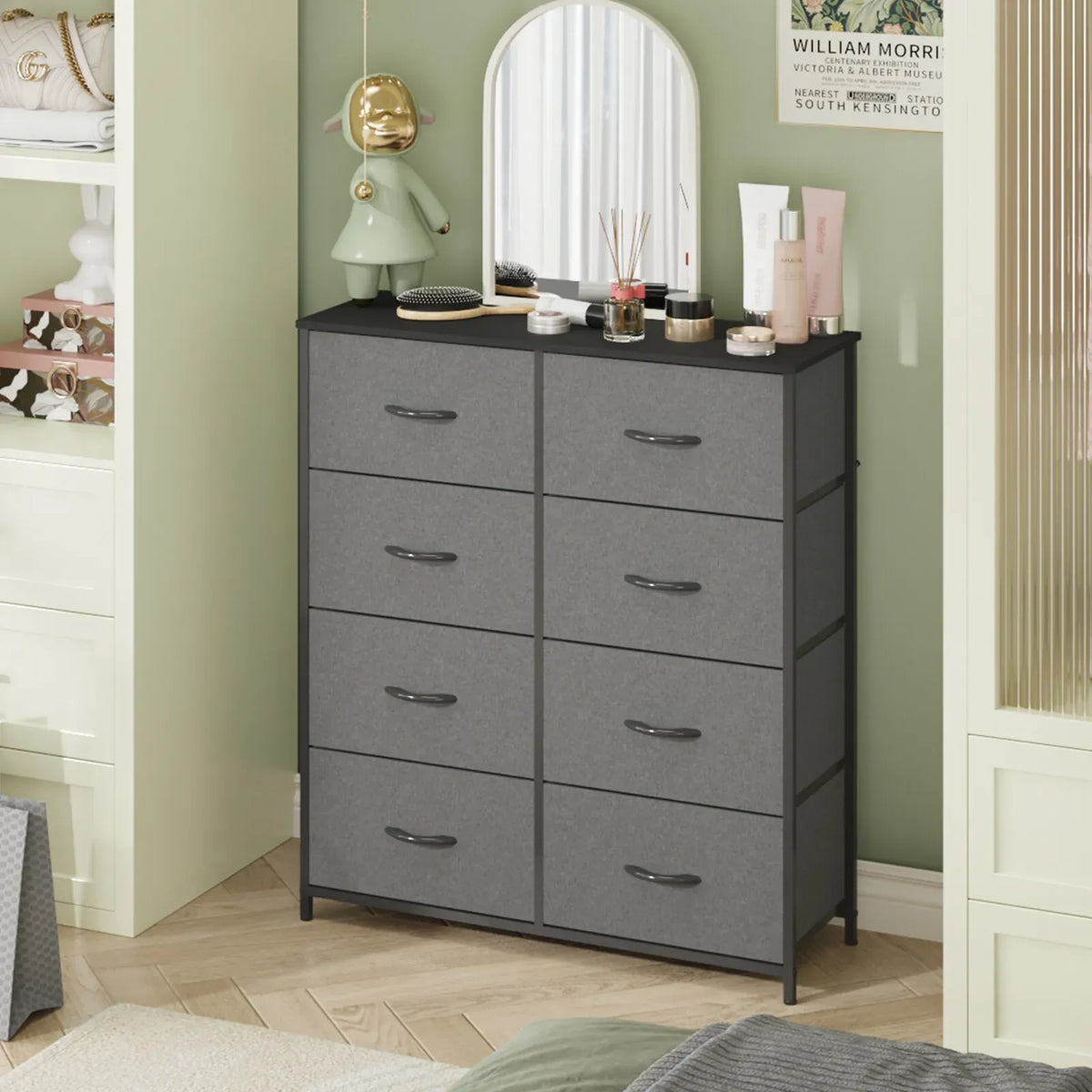 Grey Tallboy Chest of 8 Drawers Storage Cabinet for Bedroom and Living Room
