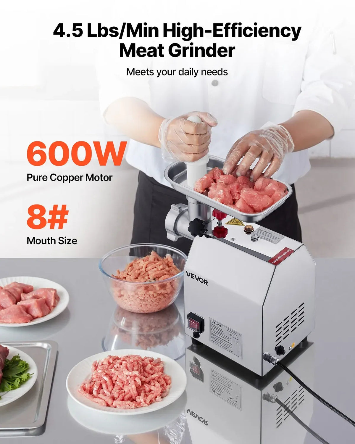 Commercial Electric Meat Grinder, Stainless Steel, 2.04 kg/Min, Sausage Stuffer