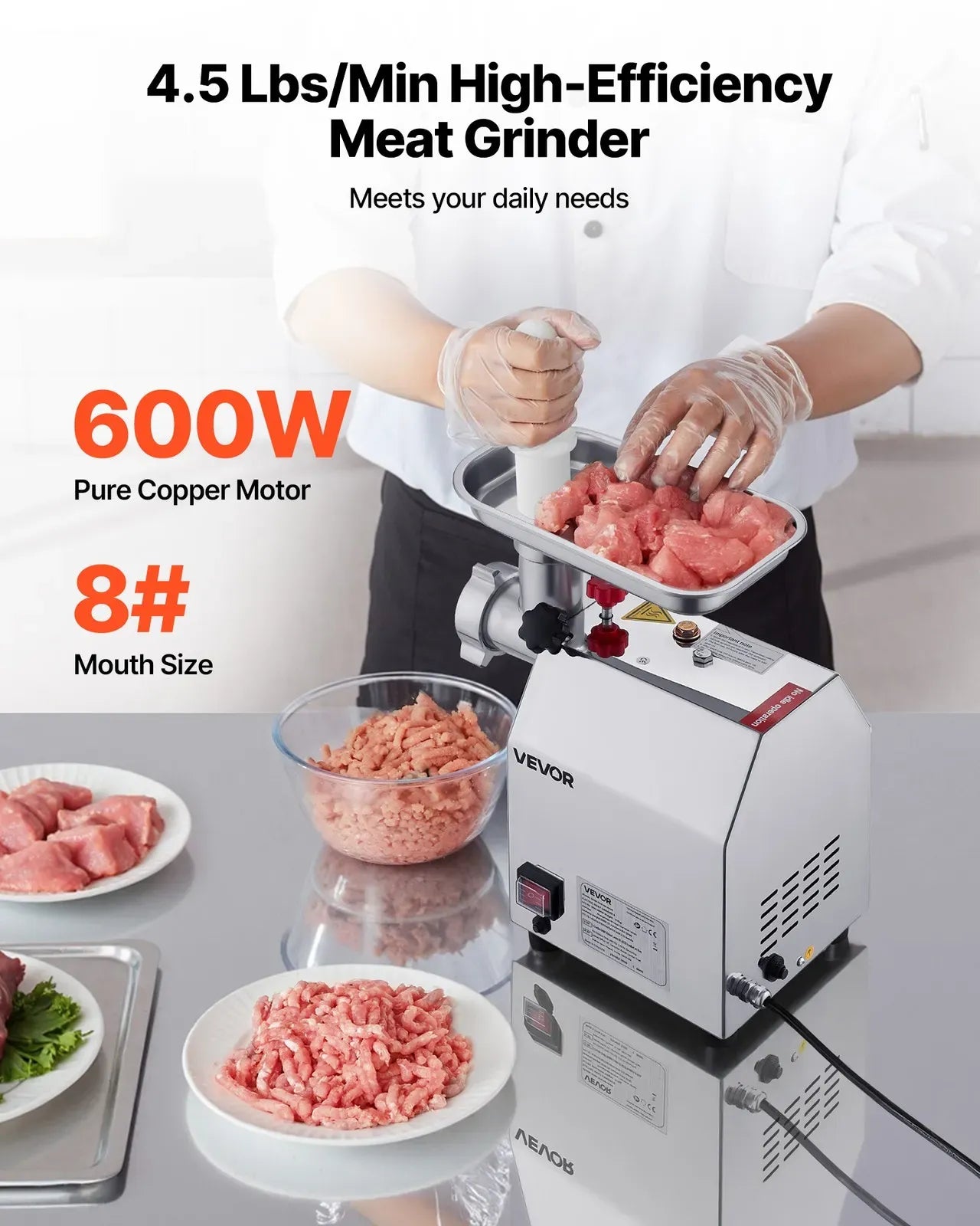 Commercial Electric Meat Grinder, Stainless Steel, 2.04 kg/Min, Sausage Stuffer