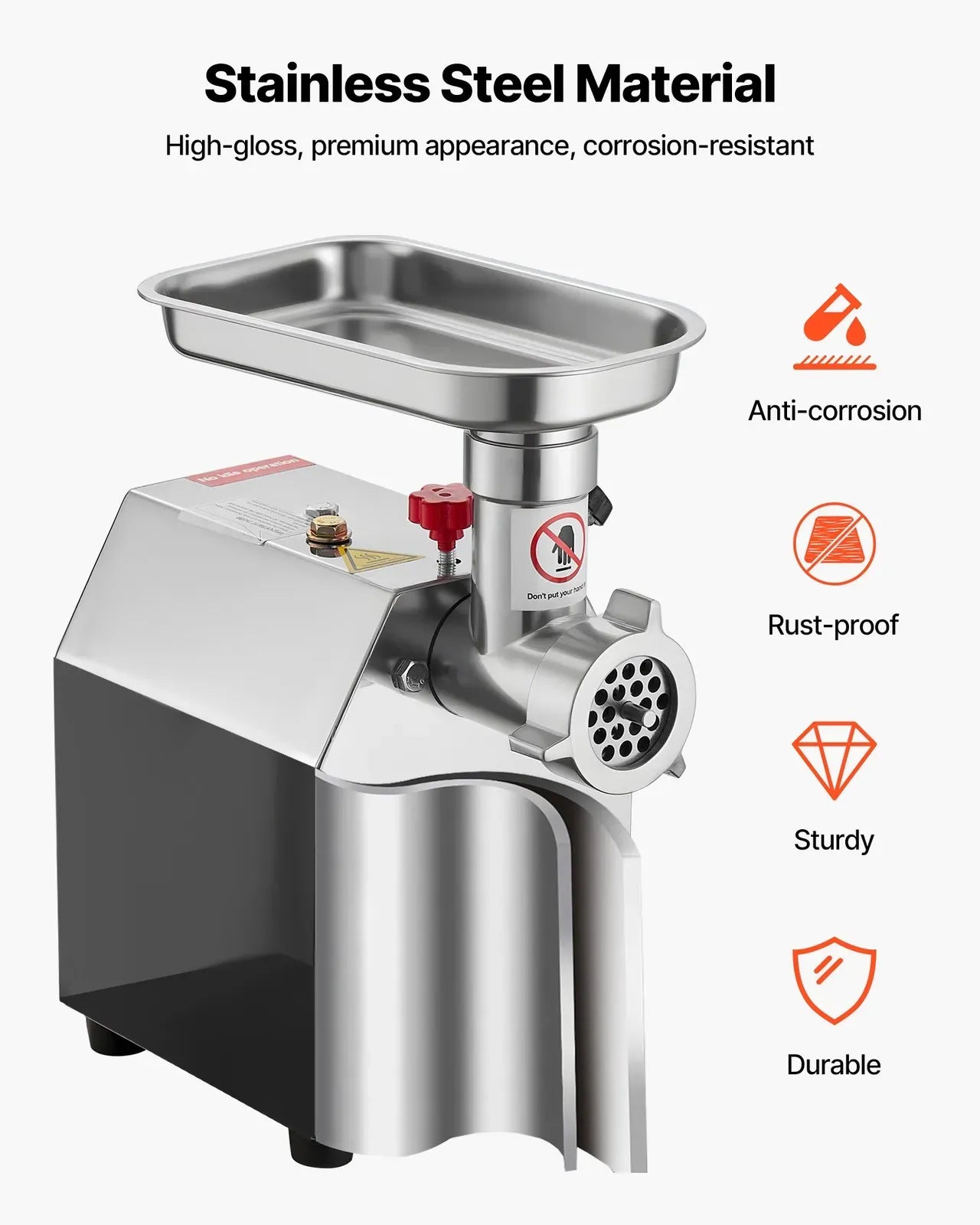 Commercial Electric Meat Grinder, Stainless Steel, 2.04 kg/Min, Sausage Stuffer