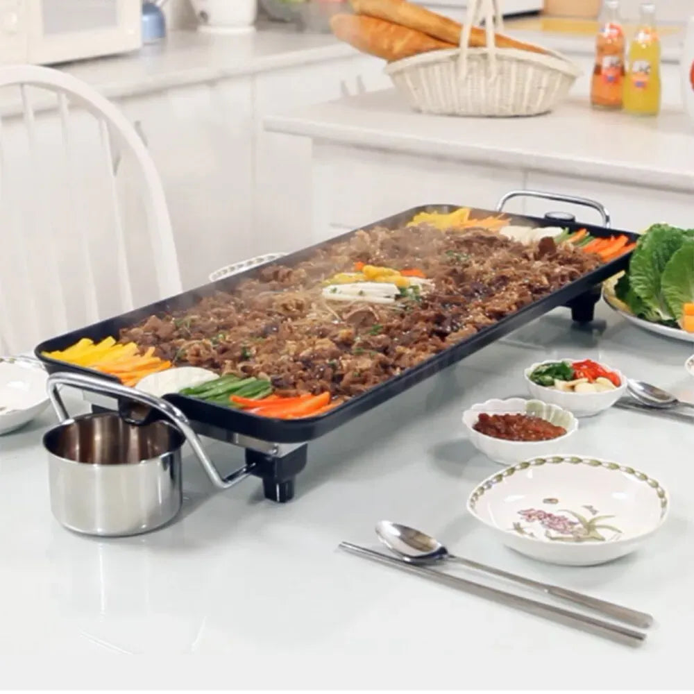 2000W Electric Teppanyaki Grill Non-Stick Hot Plate Smokeless Black 48x28cm