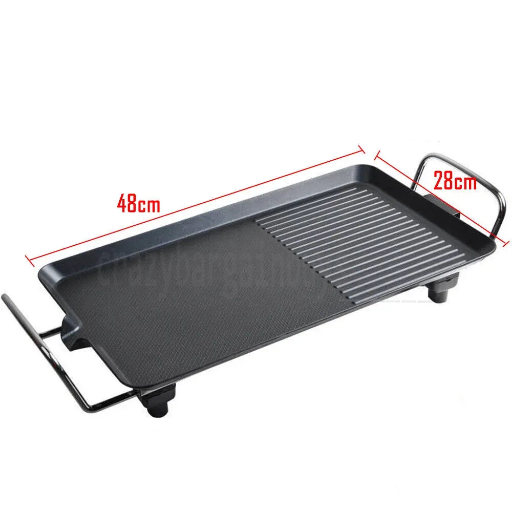 2000W Electric Teppanyaki Grill Non-Stick Hot Plate Smokeless Black 48x28cm