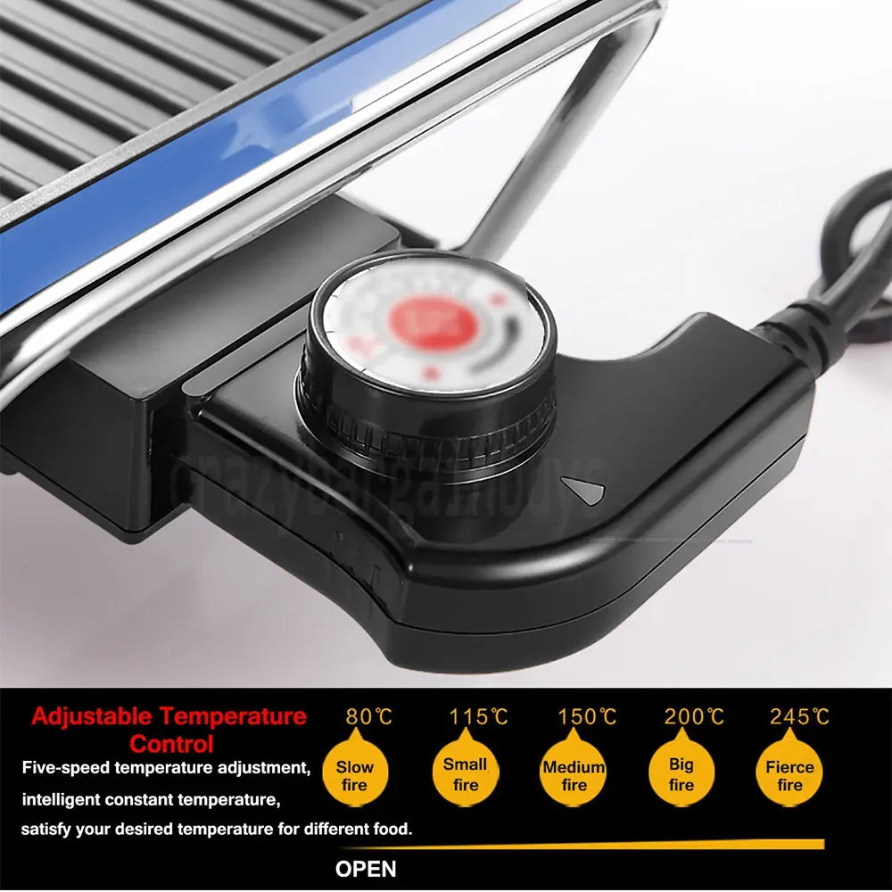 2000W Electric Teppanyaki Grill Non-Stick Hot Plate Smokeless Black 48x28cm
