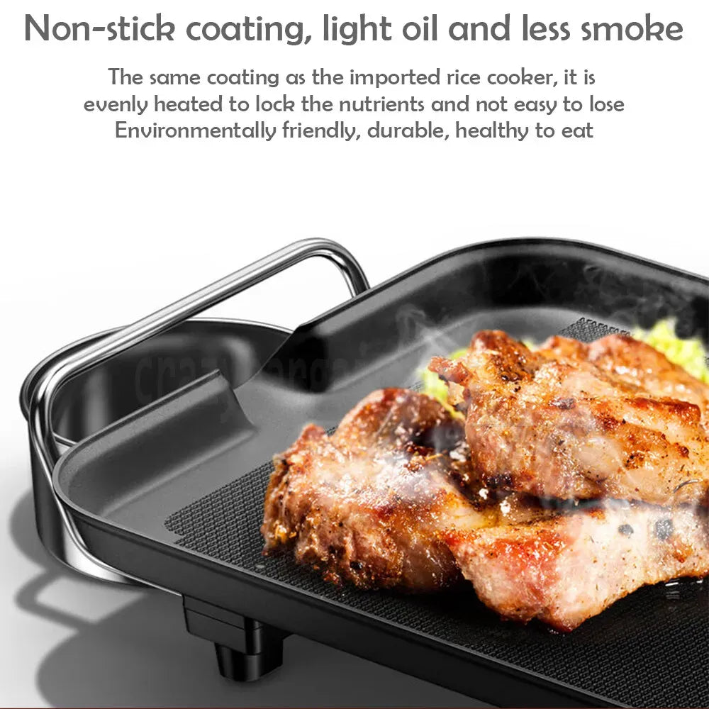 2000W Electric Teppanyaki Grill Non-Stick Hot Plate Smokeless Black 48x28cm