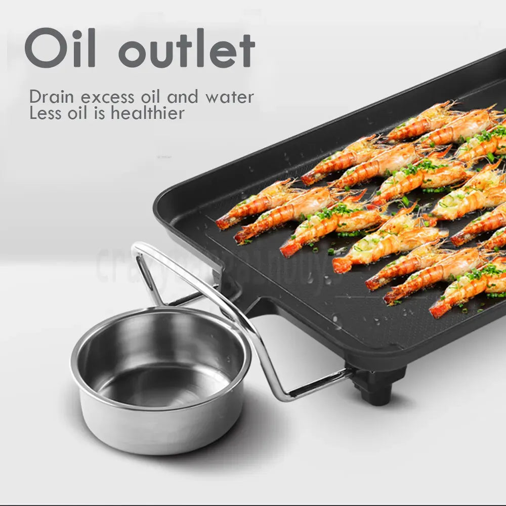 2000W Electric Teppanyaki Grill Non-Stick Hot Plate Smokeless Black 48x28cm