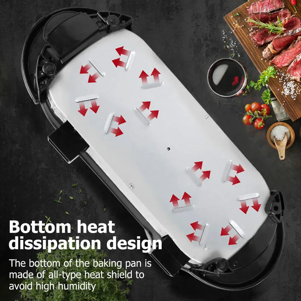 Electric 2 in 1 Black BBQ Grill and Hot Pot with Non-Stick Surface, 1360W, 69x26x11.5cm