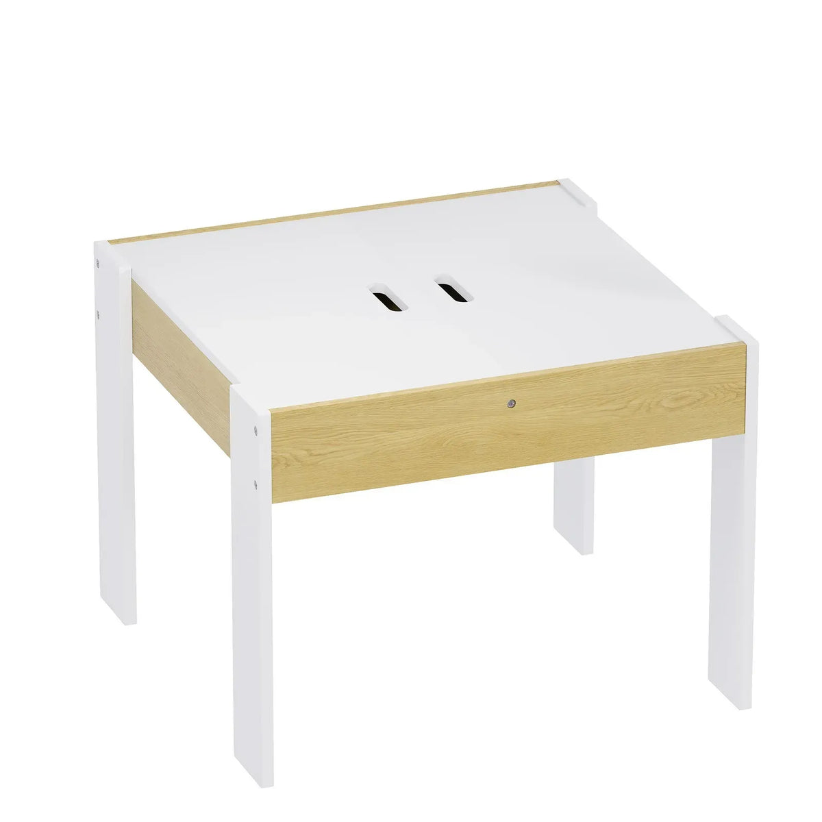 3-Piece Kids Table and Chairs Set in White with Storage, 60x60x48cm