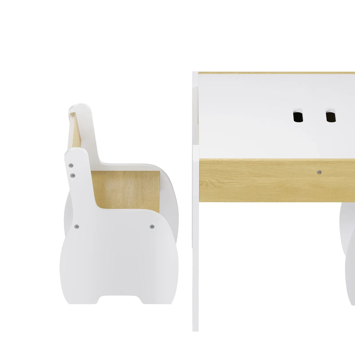 3-Piece Kids Table and Chairs Set in White with Storage, 60x60x48cm