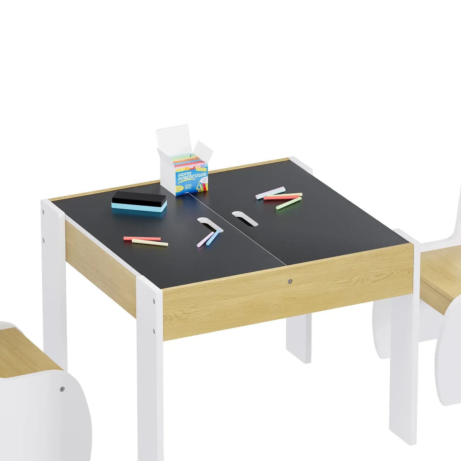 3-Piece Kids Table and Chairs Set in White with Storage, 60x60x48cm