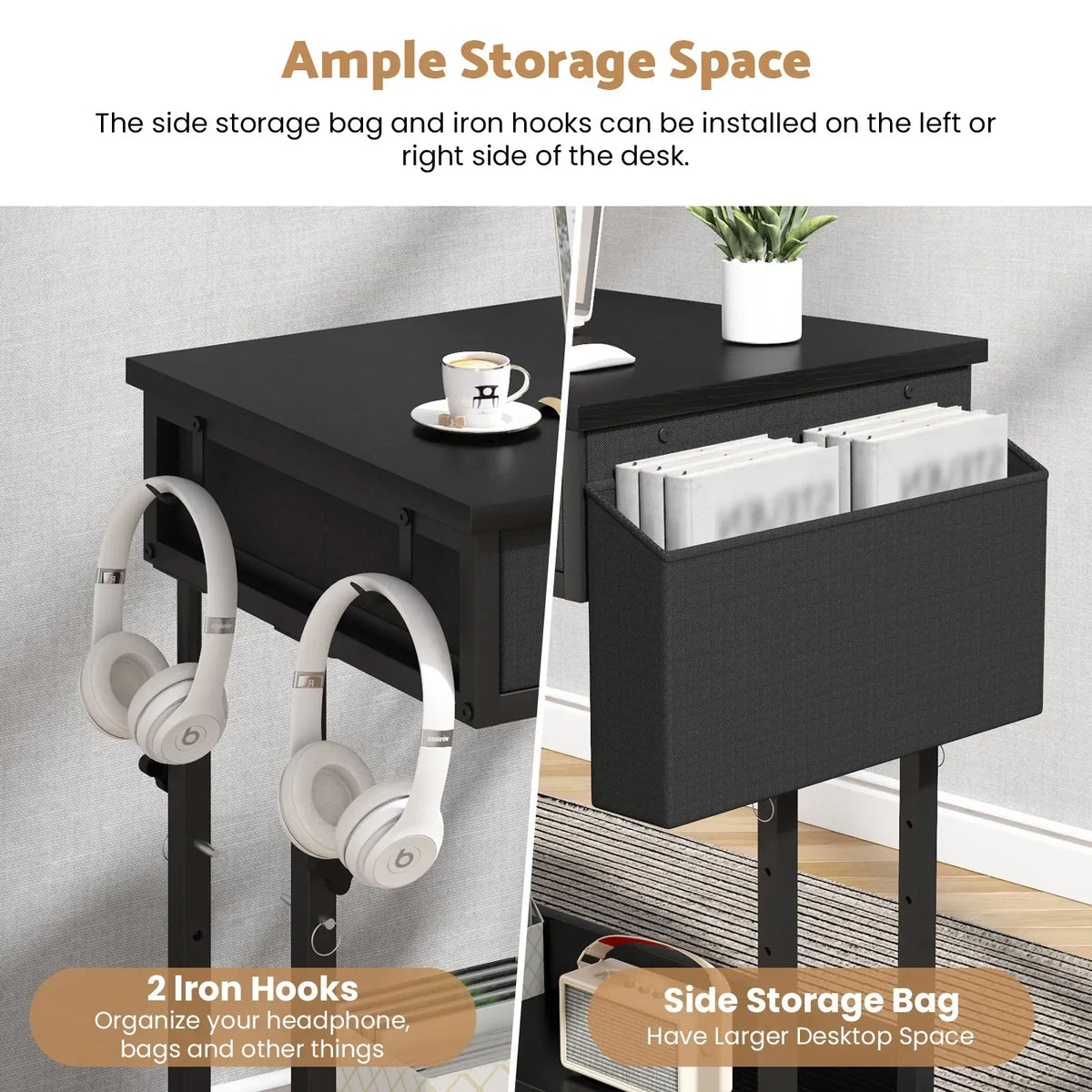 Small Portable Black Rolling Standing Desk with Wheels 80 x 48cm