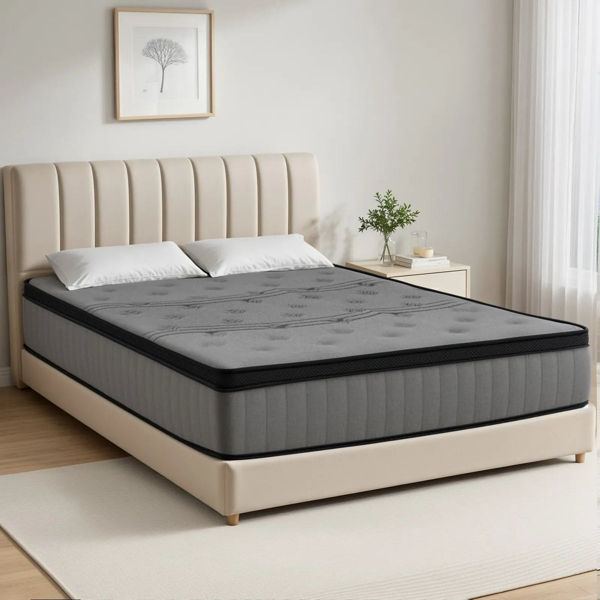 Double Mattress 30CM Thick Medium Firm Pocket Springs Euro Top Memory Foam in Grey