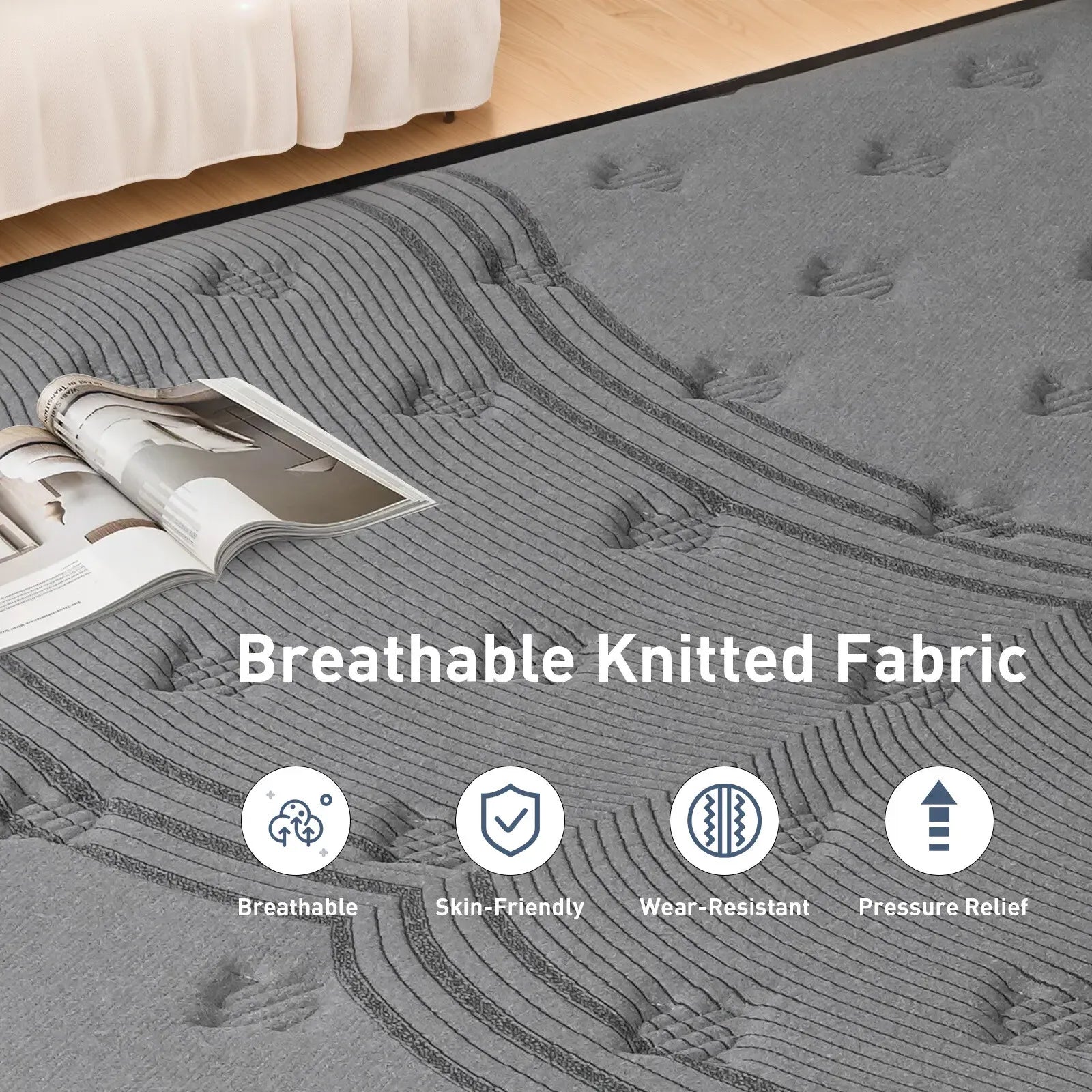 Double Mattress 30CM Thick Medium Firm Pocket Springs Euro Top Memory Foam in Grey