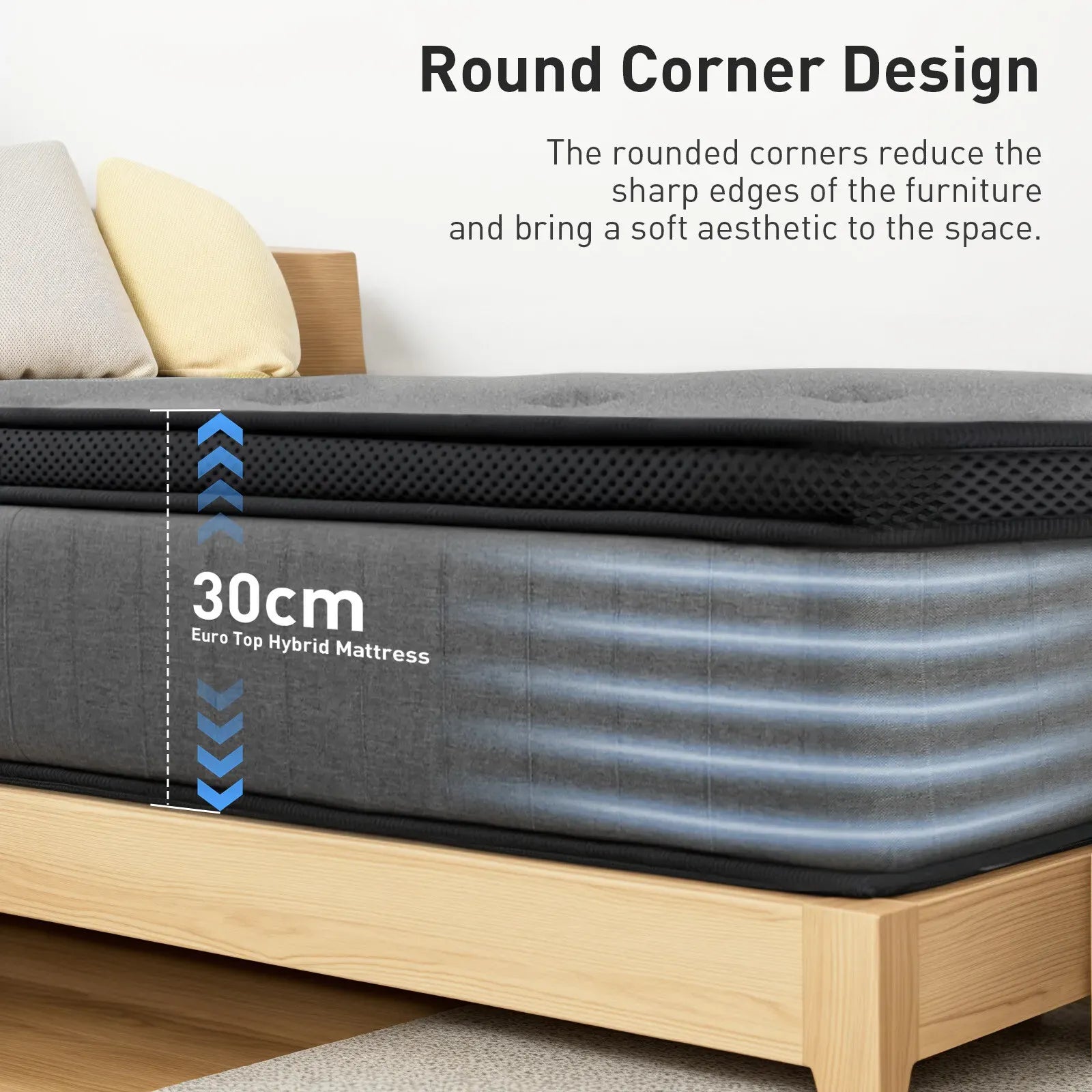 Double Mattress 30CM Thick Medium Firm Pocket Springs Euro Top Memory Foam in Grey