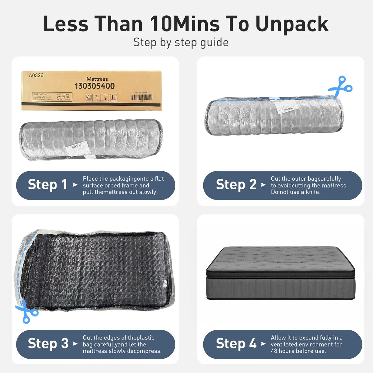 Double Mattress 30CM Thick Medium Firm Pocket Springs Euro Top Memory Foam in Grey