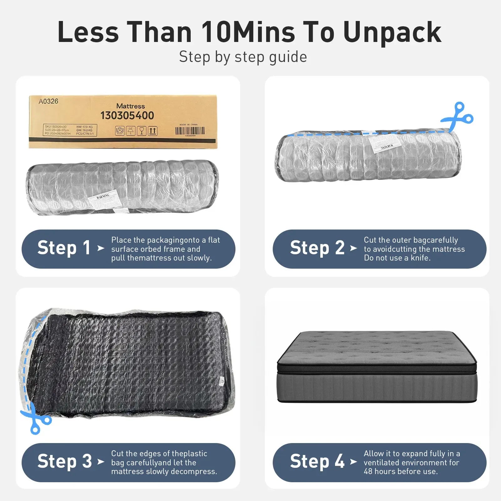 Double Mattress 30CM Thick Medium Firm Pocket Springs Euro Top Memory Foam in Grey