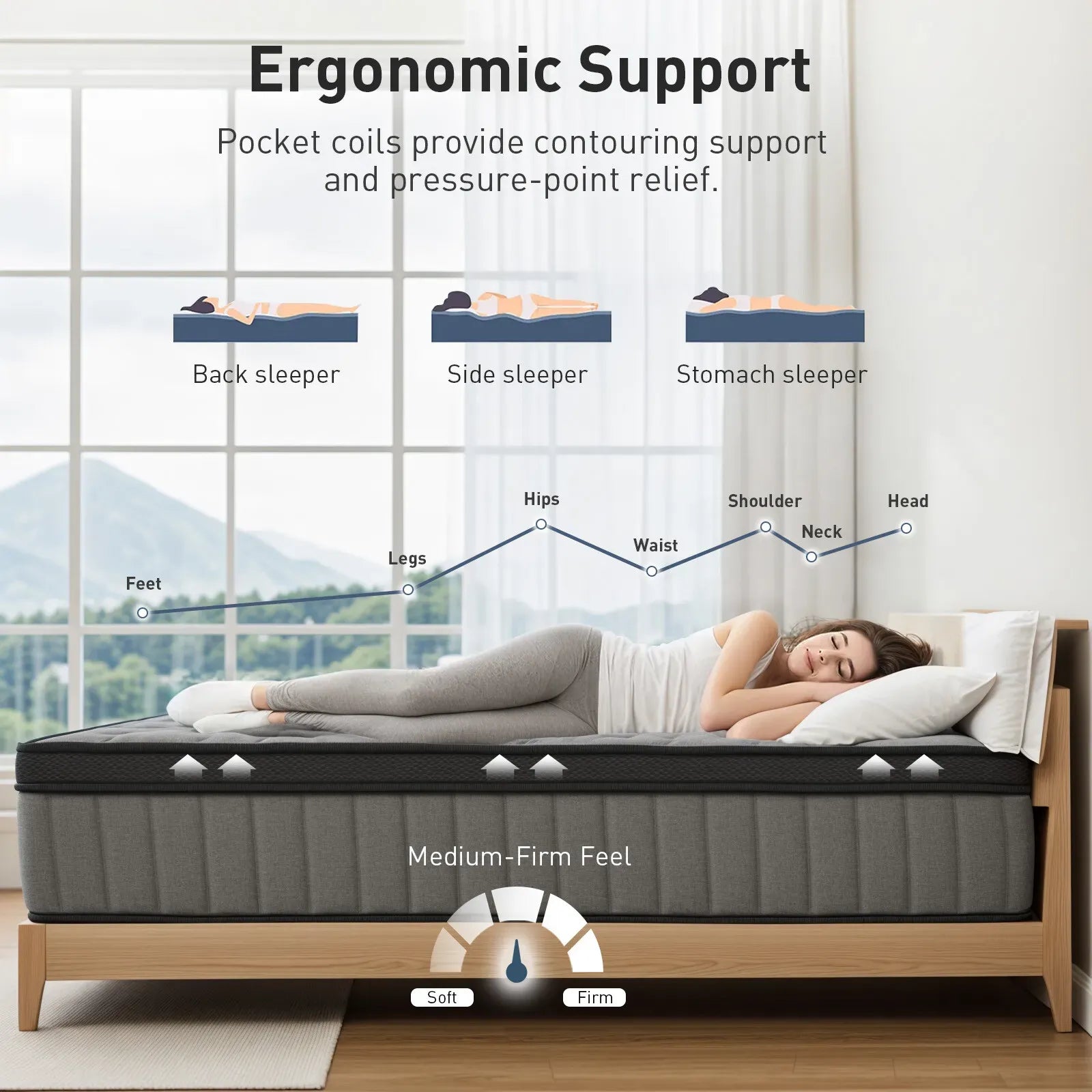 Double Mattress 30CM Thick Medium Firm Pocket Springs Euro Top Memory Foam in Grey