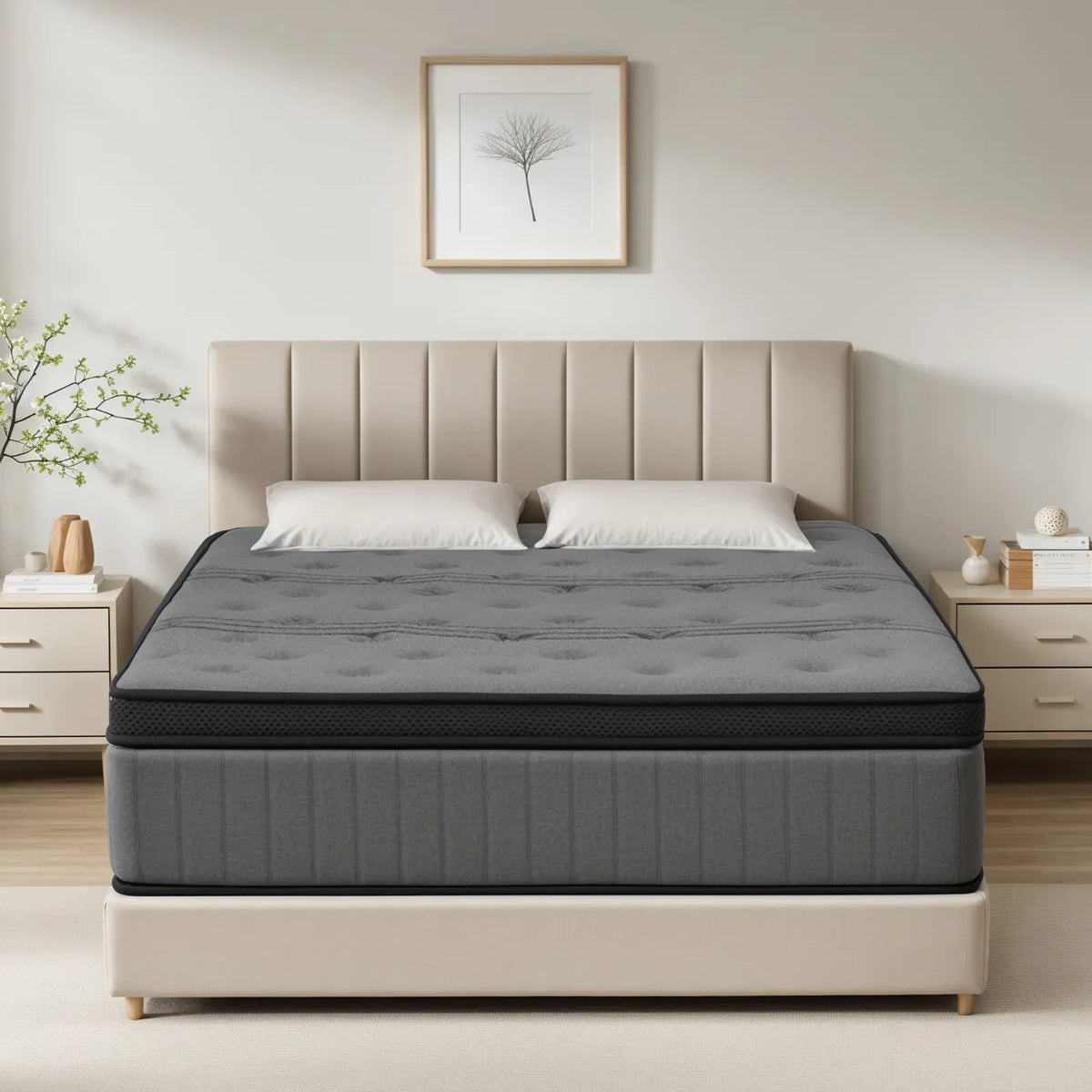 Double Mattress 30CM Thick Medium Firm Pocket Springs Euro Top Memory Foam in Grey