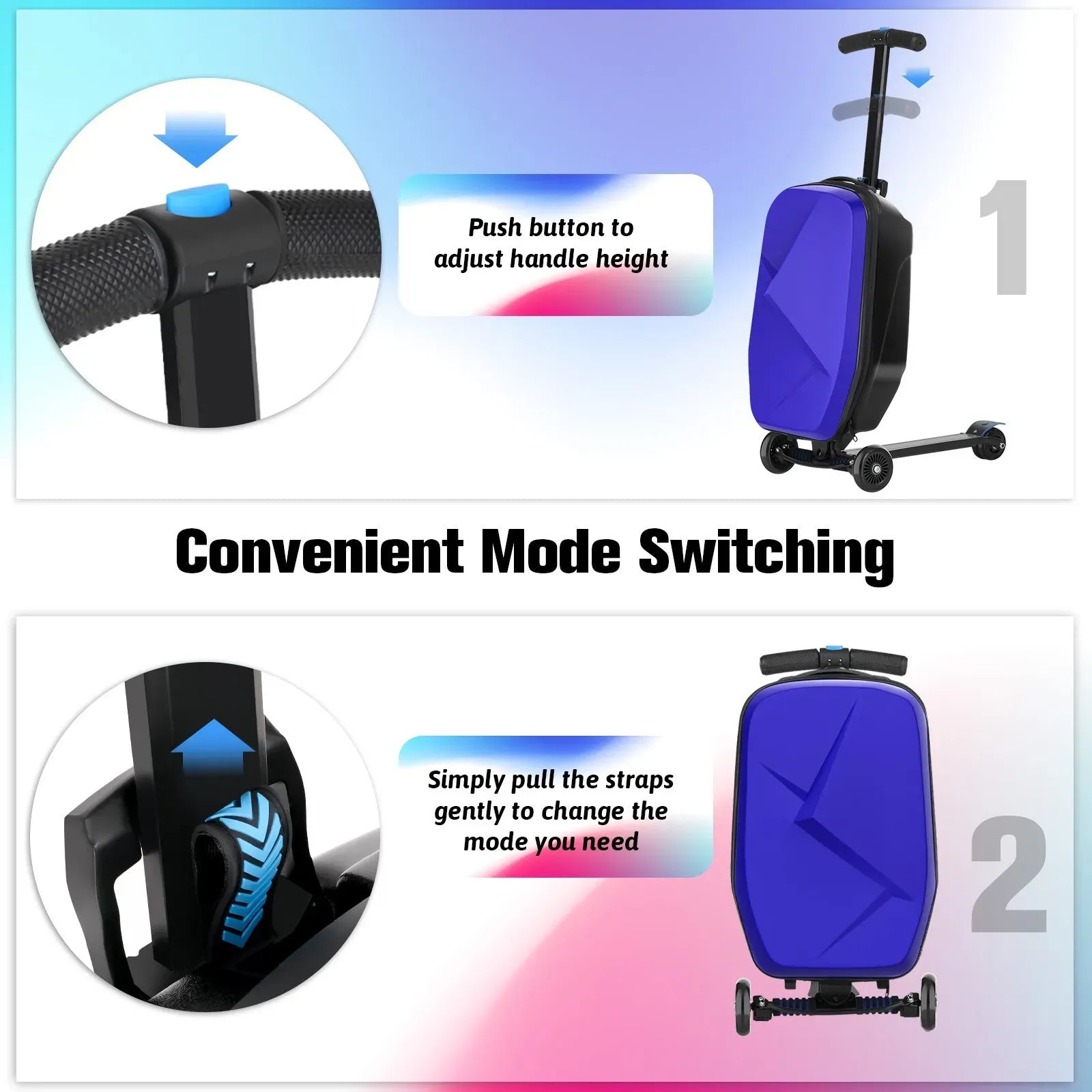 Kids 2-in-1 Foldable Scooter Suitcase Ride-On Luggage in Deep Blue, 37L Capacity