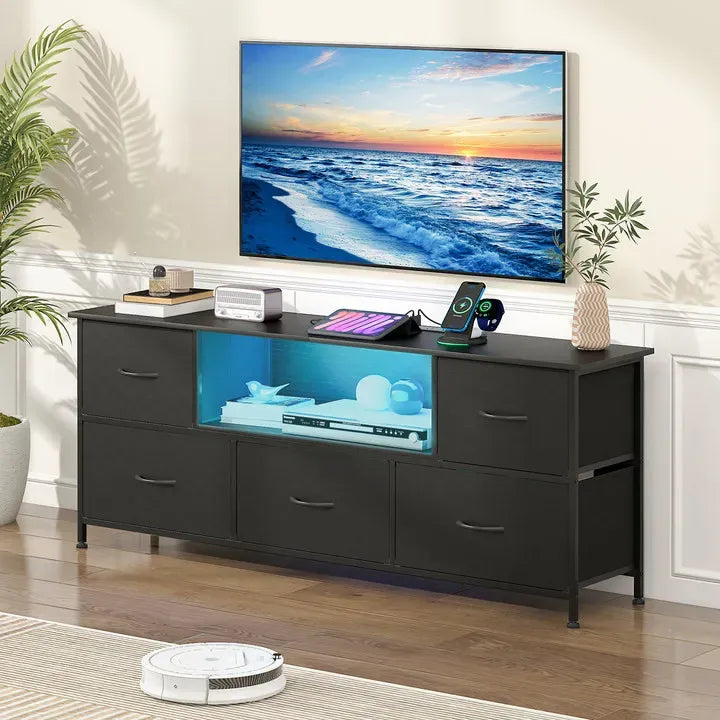 140cm Black LED TV Cabinet Entertainment Unit with Power Outlets