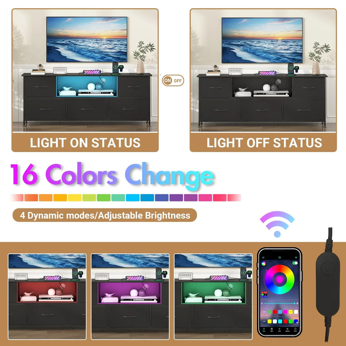 140cm Black LED TV Cabinet Entertainment Unit with Power Outlets