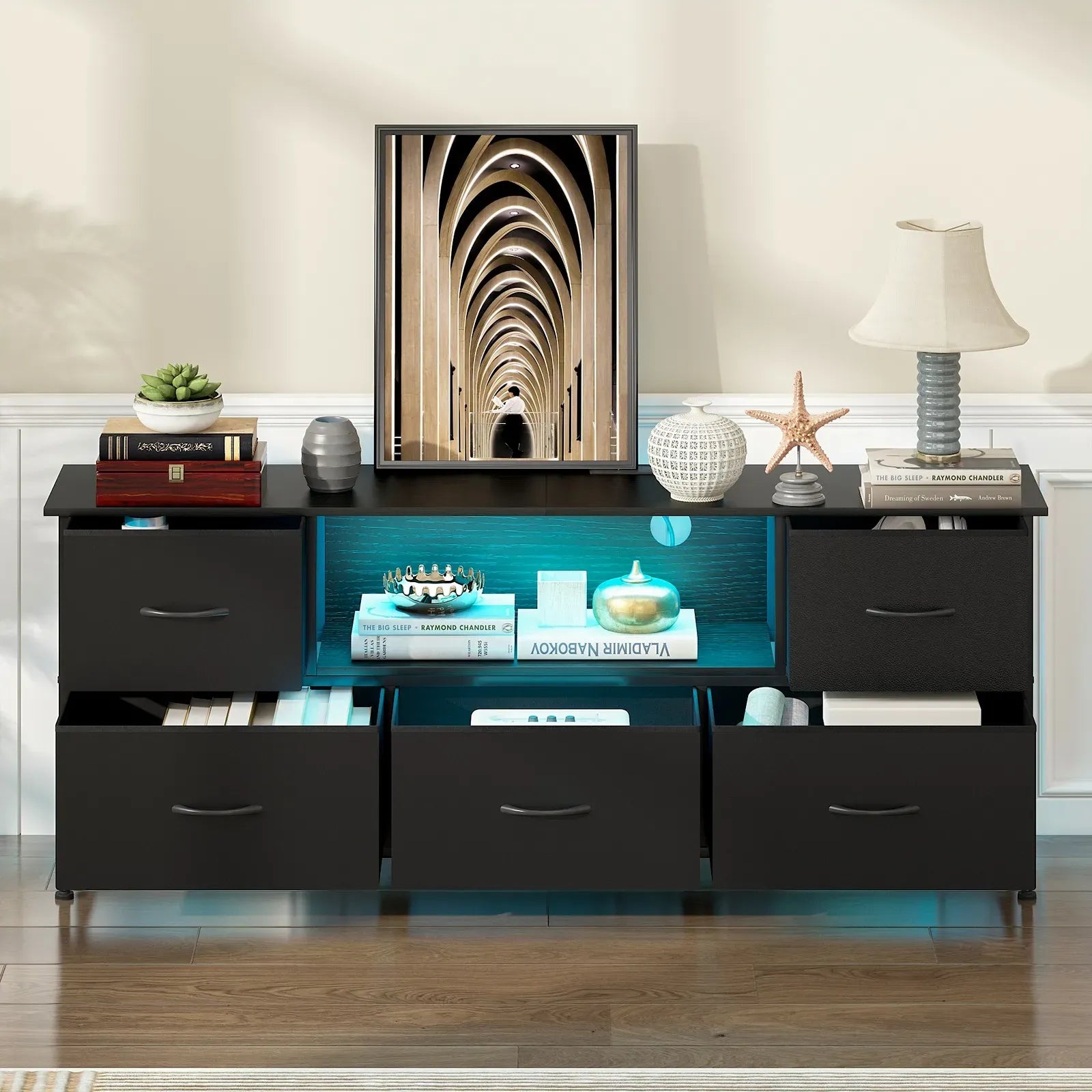 140cm Black LED TV Cabinet Entertainment Unit with Power Outlets