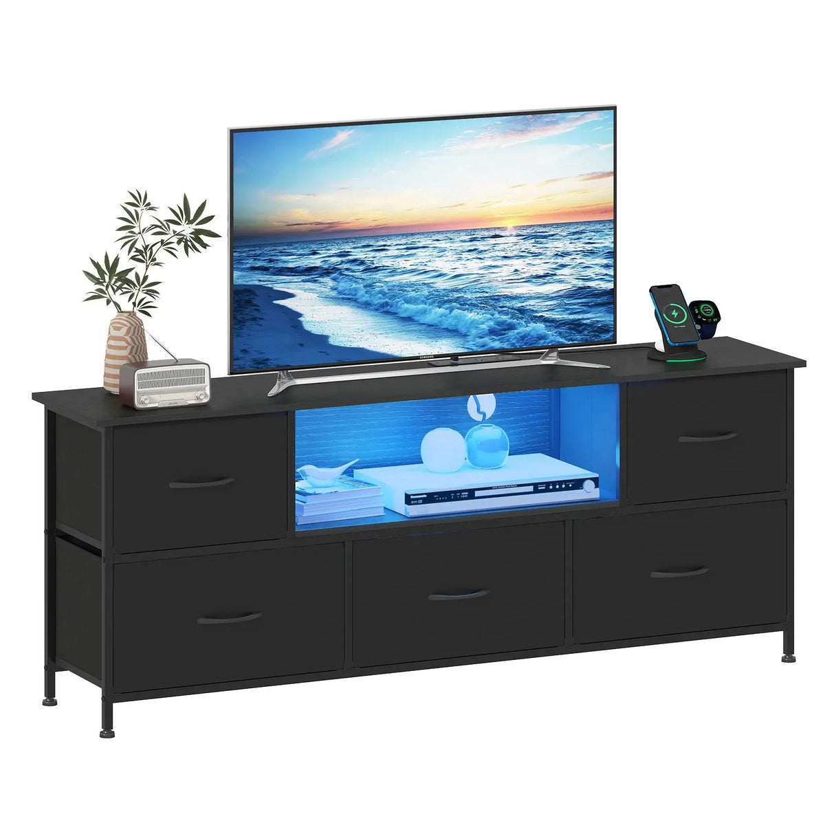 140cm Black LED TV Cabinet Entertainment Unit with Power Outlets