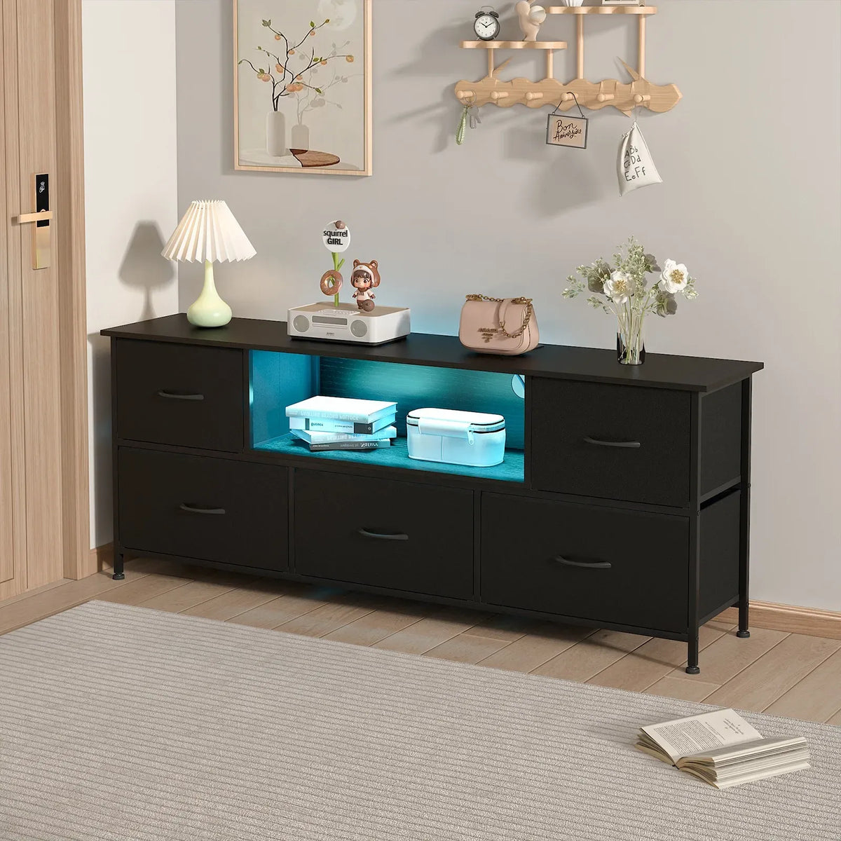 140cm Black LED TV Cabinet Entertainment Unit with Power Outlets