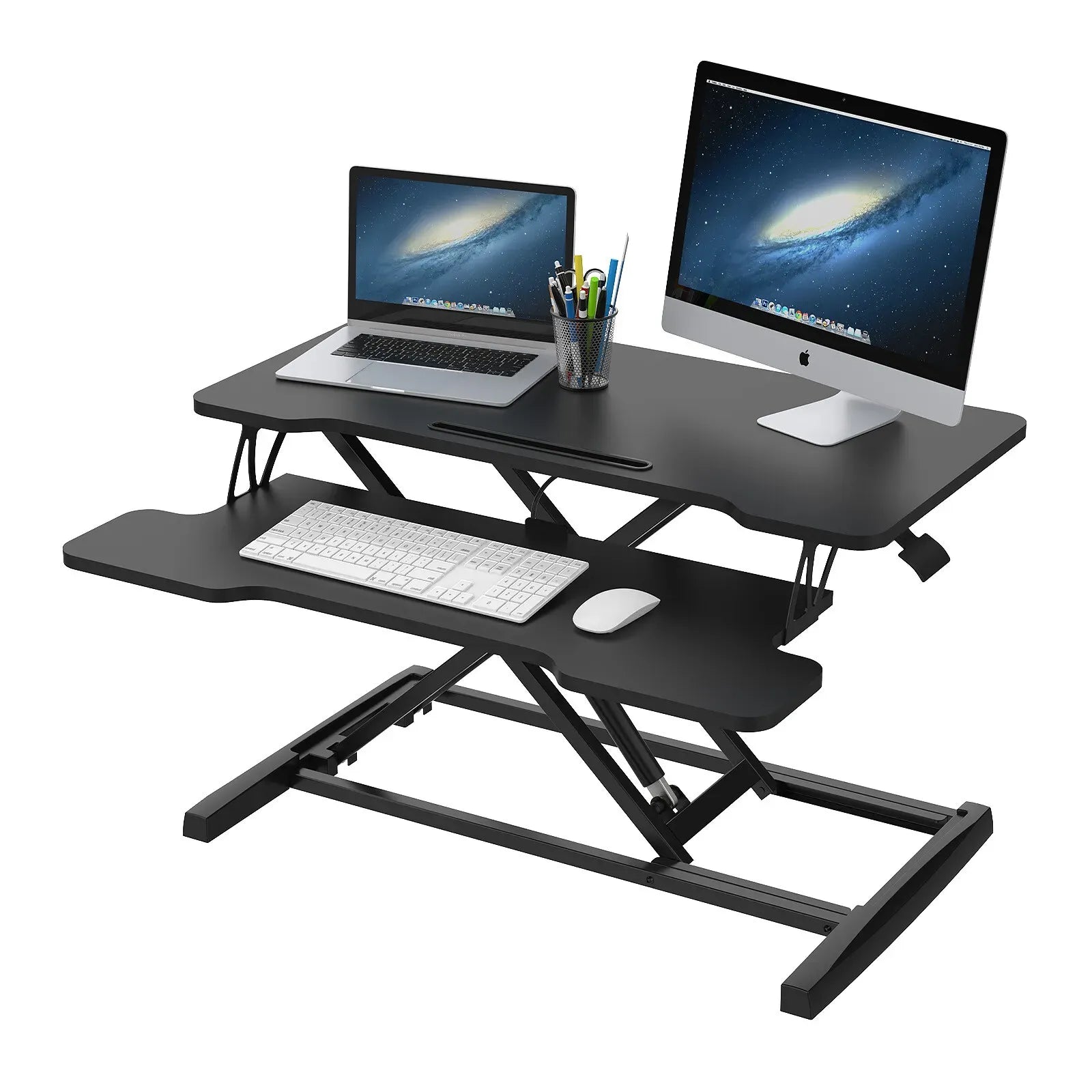 Height Adjustable Black Laptop Riser Desk with Two-Tier Design, 80x40cm