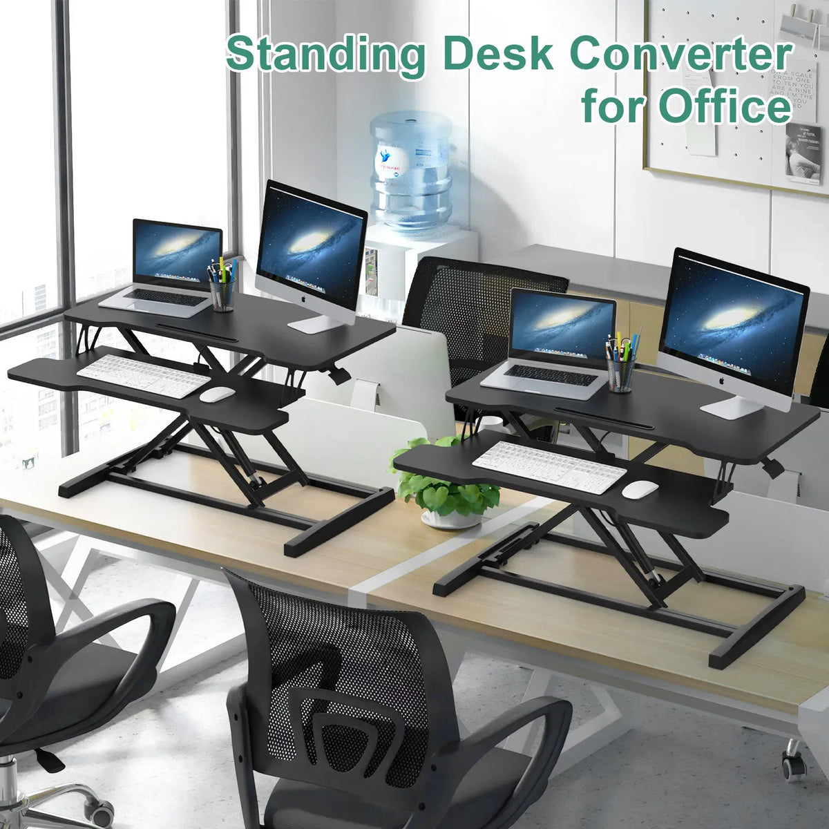 Height Adjustable Black Laptop Riser Desk with Two-Tier Design, 80x40cm