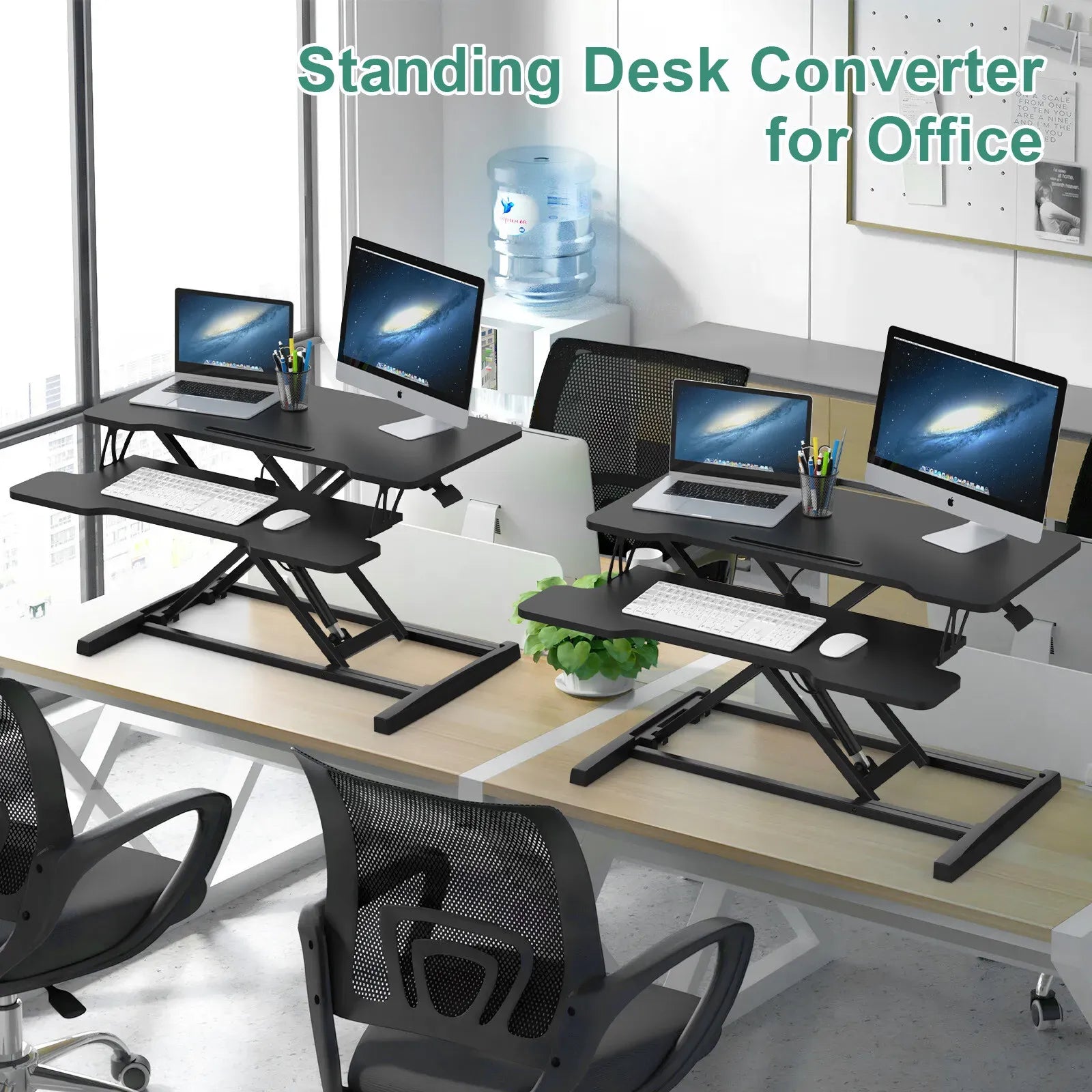 Height Adjustable Black Laptop Riser Desk with Two-Tier Design, 80x40cm