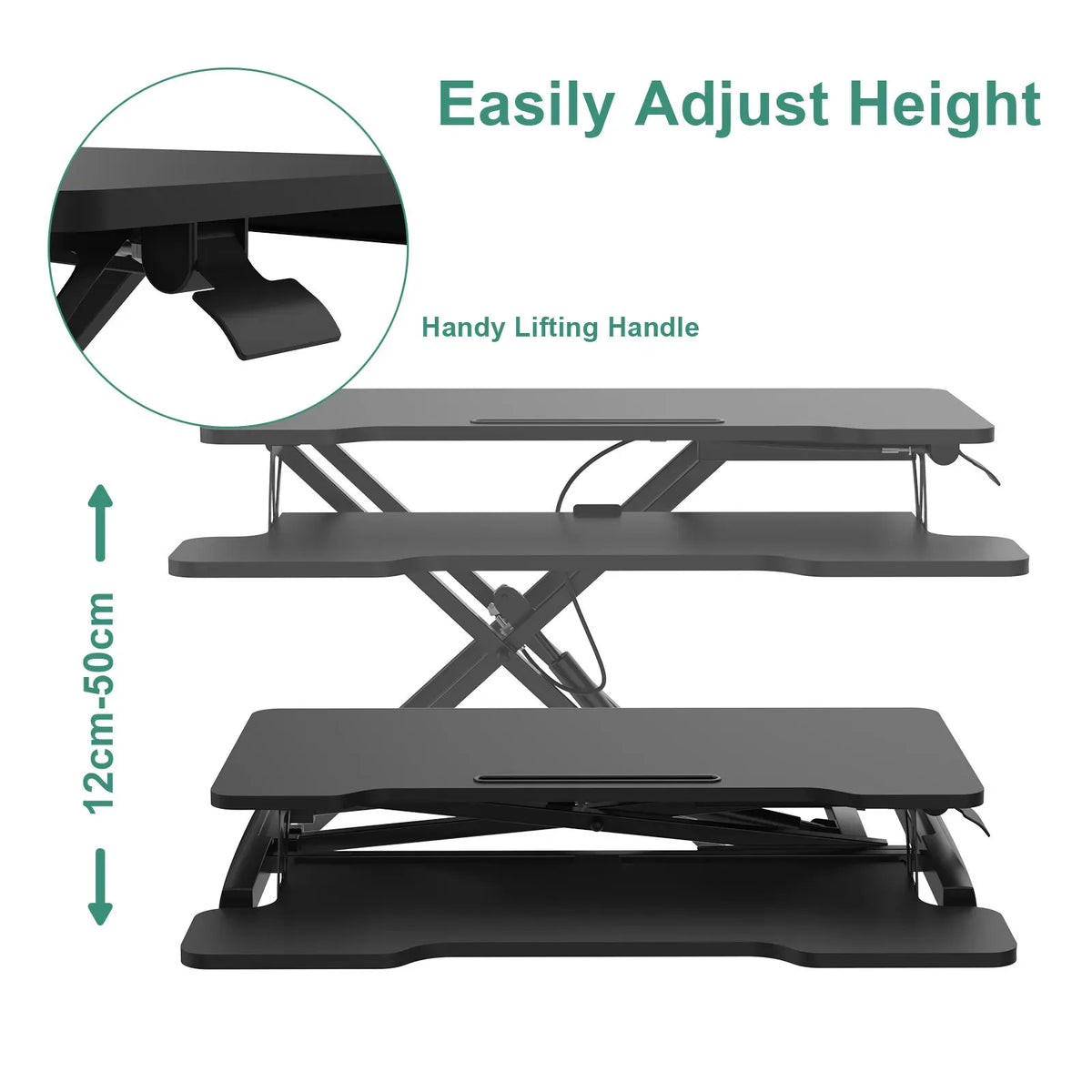 Height Adjustable Black Laptop Riser Desk with Two-Tier Design, 80x40cm