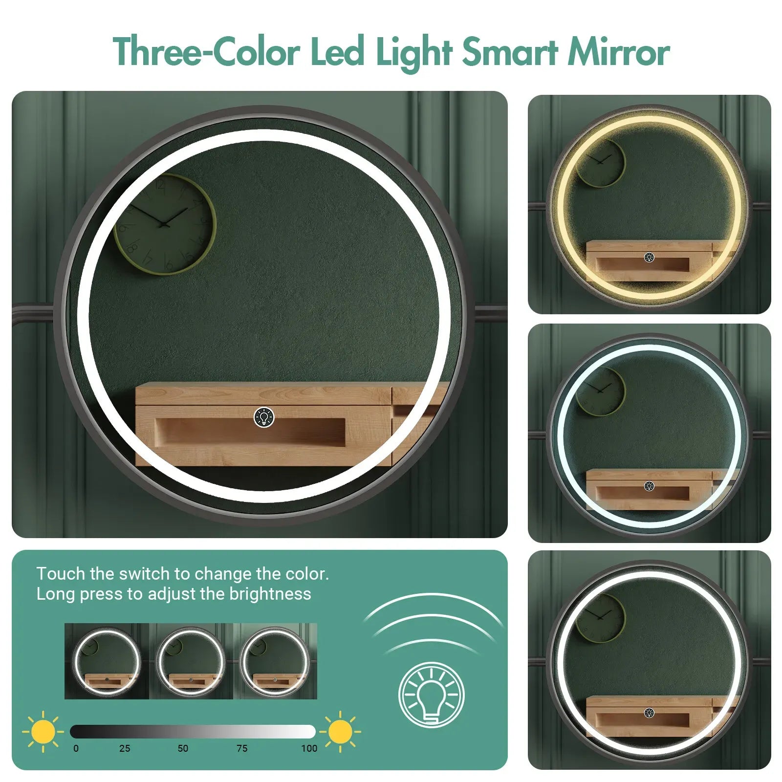 White Black Dressing Table Stool Set with LED Lights and Charging Station, 80x136cm