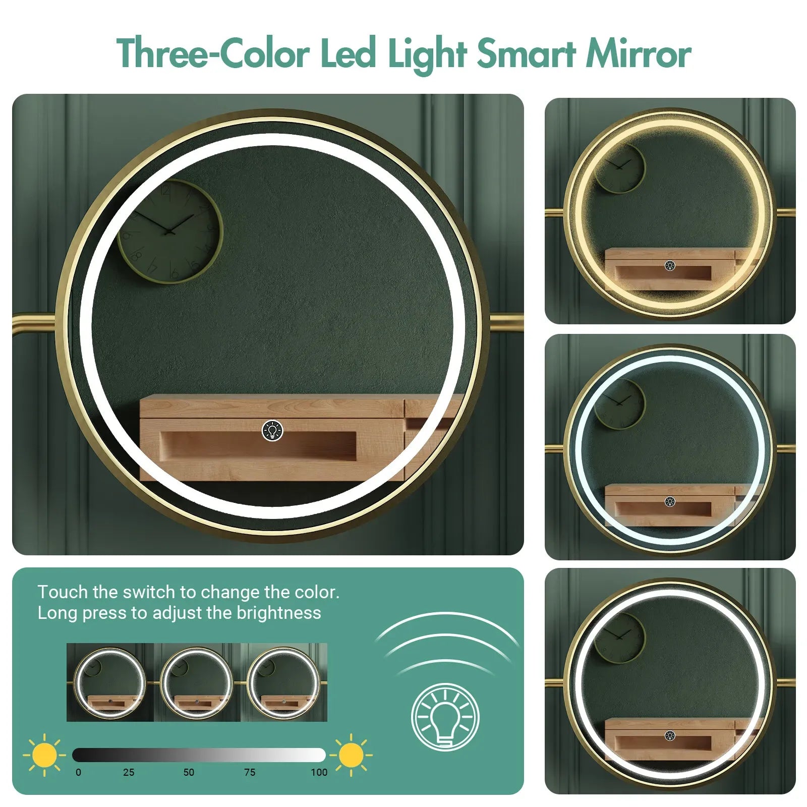 Dressing Table Stool Set in White & Gold with LED Lights and Charging Station